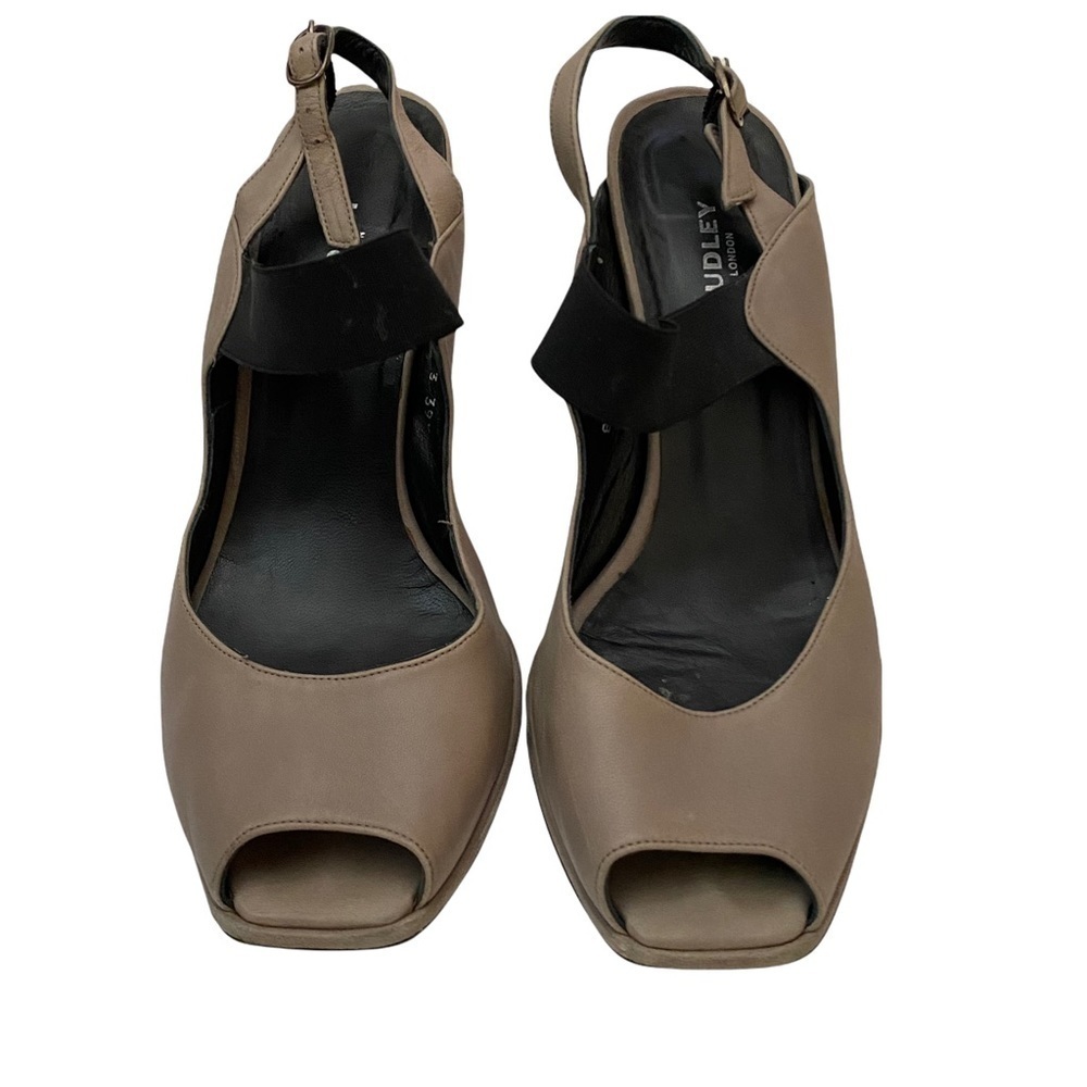 Audley London Taupe Peep Toe Slingback Elastic Instep Strap Sz Rt 39.5/ Lt 40
